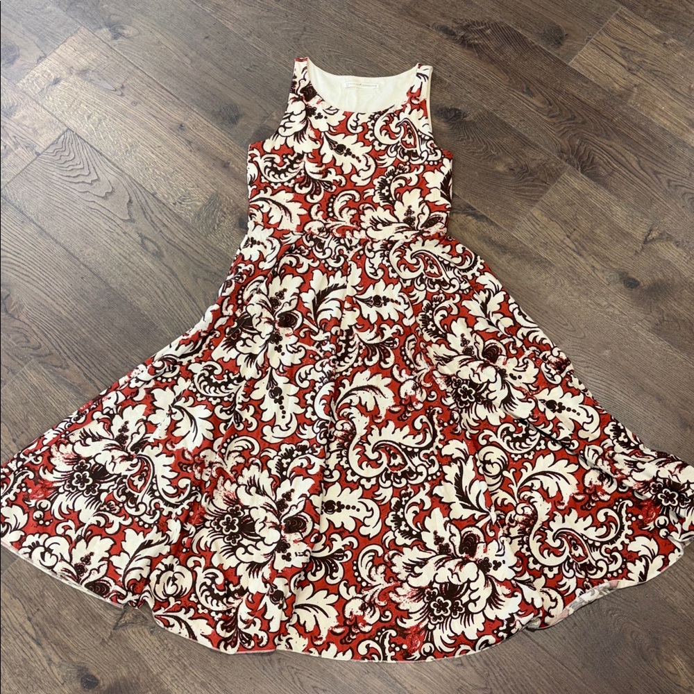 Peruvian Connection Sleeveless Floral Midi Dress in Burnt Orange and Cream